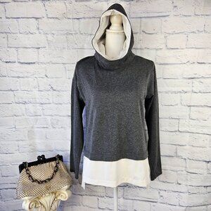 Calia by Carrie Underwood Size S Gray/White Layered Effortless Hooded Sweatshirt